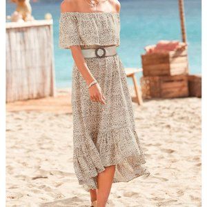 Off The Shoulder Leopard Midi Dress